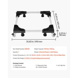 Hűtőszekrény állvány mobil talppal, 530 kg teherbírás, mosógép állvány 8 rögzíthető ikerkerékkel és 4 fékkel, 63-99 cm-es állítható bútorkocsi mosógéphez, hűtőszekrényhez és szárítógéphez - miniatúra 11