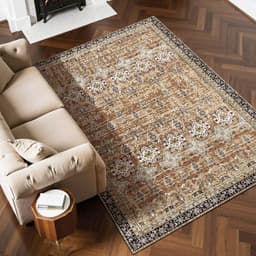 Szőnyeg, 6 x 9 láb (1,8 x 2,7 m) nagyméretű, mosható szőnyeg, csúszásmentes és szakadásálló puha szőnyeg, háziállat- és gyerekbarát vintage szőnyegek, beltéri szőnyeg hálószobába, nappaliba, gyerekszobába, előszobába, barnazöld - miniatúra 2