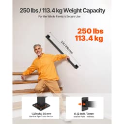 Falra szerelhető lépcsőkorlát, 1215 mm-es fekete vas lépcsőkorlát beltéri használatra, 113 kg teherbírás, ipari korlát lépcsőkhöz, négyzet alakú cső tetőtéri veranda teraszhoz, 2 részes - miniatúra 7