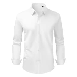 Férfi ing, Férfi hosszú ujjú, gyűrődésmentes, leggings, karcsúsított, puha, rugalmas anyagból, üzleti alkalmi vagy formális, munkába, esküvőre, vacsorára, fehér - miniatúra 3