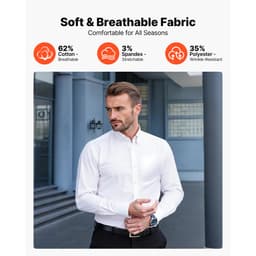 Férfi ing, Férfi hosszú ujjú, gyűrődésmentes, leggings, karcsúsított, puha, rugalmas anyagból, üzleti alkalmi vagy formális, munkába, esküvőre, vacsorára, fehér - miniatúra 6