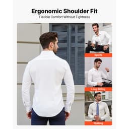 Férfi ing, Férfi hosszú ujjú, gyűrődésmentes, leggings, karcsúsított, puha, rugalmas anyagból, üzleti alkalmi vagy formális, munkába, esküvőre, vacsorára, fehér - miniatúra 7