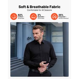 Férfi ing, Férfi hosszú ujjú, gyűrődésmentes, gombos ing, Slim Fit, puha, rugalmas anyag üzleti alkalmi vagy formális, munkába, esküvőre, vacsorára, fekete - miniatúra 6