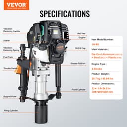 37,77 cm3-es benzinüzemű T-oszlopos cölöpverő, 4 ütemű motoros benzinüzemű kerítésverő, 2 oszlopos ütőfejjel (55/70 mm), 1000 W-os hordozható cölöpverő gazdaságokhoz, tanyákhoz, útfelújításhoz - miniatúra 1