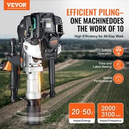 37,77 cm3-es benzinüzemű T-oszlopos cölöpverő, 4 ütemű motoros benzinüzemű kerítésverő, 2 oszlopos ütőfejjel (55/70 mm), 1000 W-os hordozható cölöpverő gazdaságokhoz, tanyákhoz, útfelújításhoz - miniatúra 8