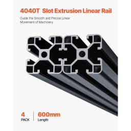 4 db 23,6 hüvelykes (600 mm) T-hornyú 4040 alumínium extrudált profil, európai szabványú eloxált lineáris sín, nagy szilárdságú extrudált alumínium sín 3D nyomtatóhoz, CNC gép barkácsolás, lézergravírozás, fekete - miniatúra 6