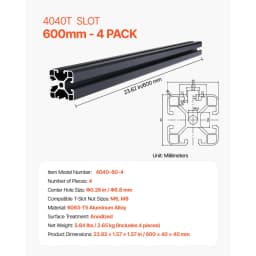 4 db 23,6 hüvelykes (600 mm) T-hornyú 4040 alumínium extrudált profil, európai szabványú eloxált lineáris sín, nagy szilárdságú extrudált alumínium sín 3D nyomtatóhoz, CNC gép barkácsolás, lézergravírozás, fekete - miniatúra 11