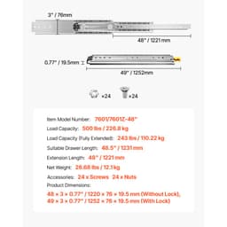 1 pár teljes kihúzású fióksín 16 18 20 24 30 35 37.4 59 24 32 36 40 48 60 hüvelyk, 500 font teherbírás Zárható fióksínek, golyóscsapágy zárral Oldalra szerelhető fióksín - miniatúra 11