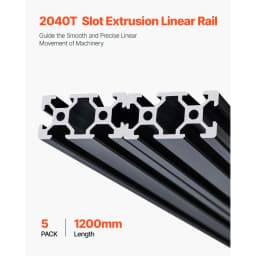 5 db 47,2 hüvelykes (1200 mm) T-hornyú 2040 alumínium extrudált profil, európai szabványú eloxált lineáris sín, nagy szilárdságú extrudált alumínium sín 3D nyomtatóhoz, CNC gép barkácsolás, lézergravírozás, fekete - miniatúra 6