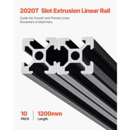 10 db 47,2 hüvelykes (1200 mm) T-horonyú 2020 alumínium extrudált profil, európai szabványú eloxált lineáris sín, nagy szilárdságú extrudált alumínium sín 3D nyomtatóhoz, CNC gép barkácsolás, lézergravírozás, fekete - miniatúra 6