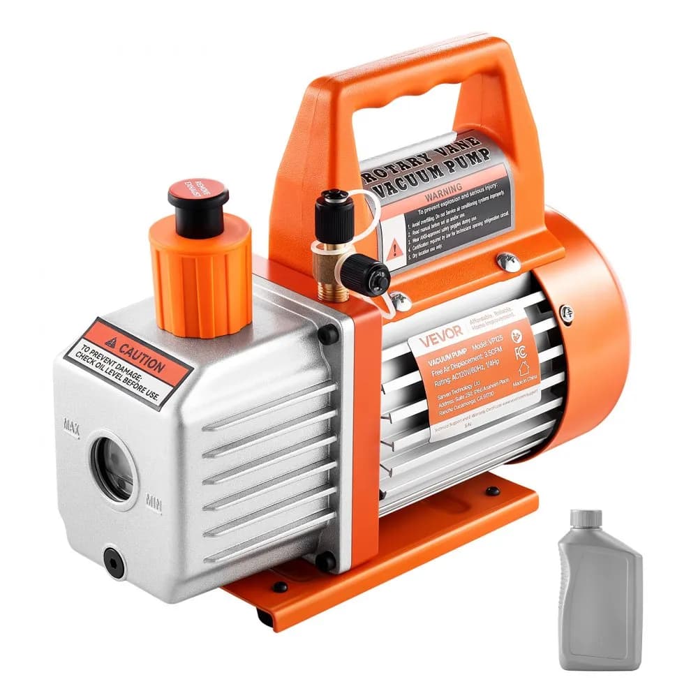 Vákuumszivattyú, 100 L/perc, HVAC egyfokozatú forgólapátos AC vákuumszivattyú, R134a R22 R410a rendszerekhez, olajpalackkal, 4 pólusú motorral, 5 Pa, gépjárművek klímaberendezéseinek karbantartásához, gyanta gáztalanításához