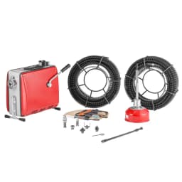 Lefolyótisztító gép, 500 W-os 1400 fordulat/perc teljesítményű elektromos csőtisztító gép, csatornatisztító kígyó 40 m x 16 mm, 5 m x 9,5 mm és 0,4 m x 12 mm acélrugós kábellel és 6 vágóval, 50-110 mm átmérőjű csövekhez illeszkedik - miniatúra 1