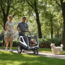 Kutyaszállító kerékpár utánfutó, Akár 45 kg-ig, 2 az 1-ben kisállat babakocsi kocsi kerékpártartó kis és nagy kutyáknak, Könnyen összecsukható váz gyorskioldó kerékkel, Univerzális kerékpárcsatlakozó, Belső póráz - miniatúra 3