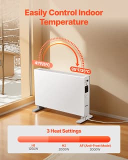 Konvekciós panelfűtő, 2000 W-os elektromos panelfűtő távirányítóval és érintőképernyős vezérléssel, 3 üzemmóddal, 24 órás időzítővel, állványos vagy fali kialakítással, borulásgátlóval és túlmelegedés elleni védelemmel otthonra és irodába - miniatúra 16