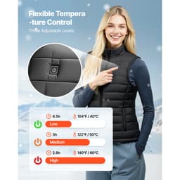 Fűthető mellény, női elektromos fűthető mellény 16000 mAh akkumulátorral, 8 fűtési zónával, könnyű, újratölthető téli mellény 3 szinttel, kültéri túrázáshoz, kempingezéshez, horgászathoz, síeléshez, S méret - miniatúra 6