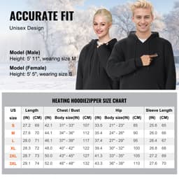 Fűthető kapucnis pulóver, unisex fűthető pulóver 7.4V-os akkumulátorral, elektromos kabát 5 fűtési zónával férfiaknak és nőknek, könnyű, meleg, fűthető kültéri pulóver horgászathoz, kempingezéshez, L méret fekete - miniatúra 15