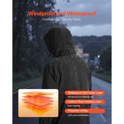 Férfi fűthető kabát 7,4 V-os akkumulátorral, puha héjú elektromos fűthető kabát, szélálló, vízálló, könnyű felsőruházat 5 fűtési zónával és 3 hőmérsékleti beállítással, mosógépben mosható - miniatúra 9