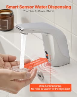 Érintésmentes fürdőszobai mosdó csaptelep, automatikus mozgásérzékelős WC csaptelep, hideg vizes, egylyukas, elemes, 9,5 mm-es csőhöz, kereskedelmi WC, krómozott ezüst - miniatúra 7