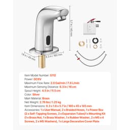 Érintésmentes fürdőszobai mosdó csaptelep, automatikus mozgásérzékelős WC csaptelep, hideg vizes, lyukas takarólemezzel, elemes, 9,5 mm-es csőhöz, kereskedelmi mosdó, krómozott ezüst G112M - miniatúra 10