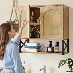 Fürdőszobai fali szekrény, 2 ajtóval és állítható polccal, WC fölé, falra szerelhető gyógyszeres szekrény, polcokkal és nyitott válaszfallal, mosókonyhába, konyhába, fürdőszobába - miniatúra 18