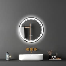 LED fürdőszobai tükör, 60 cm-es LED-es fürdőszobai kerek piperetükör elöl- és hátulvilágítással, páramentesítő memóriatükör világítással, fokozatmentes 3 színű, hőmérséklet-szabályozható fürdőszobai tükör, falra szerelhető - miniatúra 1