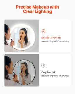 LED fürdőszobai tükör, 60 cm-es LED-es fürdőszobai kerek piperetükör elöl- és hátulvilágítással, páramentesítő memóriatükör világítással, fokozatmentes 3 színű, hőmérséklet-szabályozható fürdőszobai tükör, falra szerelhető - miniatúra 18