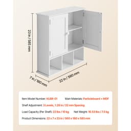 Fürdőszobai fali szekrény, 2 ajtóval és állítható polccal, WC fölé, falra szerelhető gyógyszeres szekrény, függő szervező polcokkal és nyitott válaszfallal, mosókonyhába, konyhába, fürdőszobába, fehér - miniatúra 14