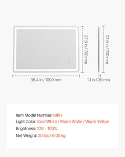 LED fürdőszobai tükör, 70 x 100 cm LED fürdőszobai piperetükör elöl- és hátulvilágítással, páramentesítő memóriatükör világítással, fokozatmentes 3 színű, hőmérséklet-szabályozható fürdőszobai tükör, falra szerelhető - miniatúra 13
