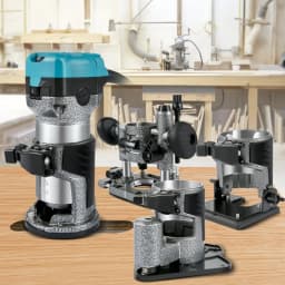 Marógép, 710 W-os famarógép, Famarógép famegmunkáláshoz 3 maróhüvelysel, Famarógép fix és süllyesztő és dönthető és eltolt talppal, Famarógép alumínium héjjal és változtatható forgással - miniatúra 1