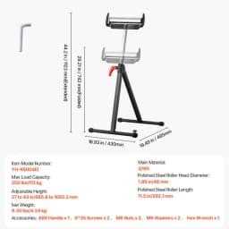 Görgős állvány, 113 kg-os (250 font) teherbírás, 69-109 cm-es (27 hüvelyk-43 hüvelyk) állítható magasságú, összecsukható, nagy teherbírású, élvezetőkkel és 29 cm-es (11,5 hüvelykes) polírozott acél görgőfejjel, asztali körfűrész kiadó famegmunkáló hosszabbító tartóhoz - miniatúra 11