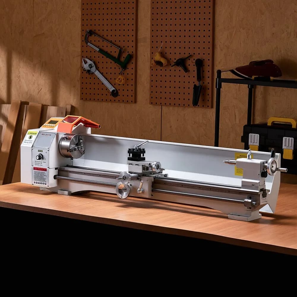 Fémeszterga, 220 x 1000 mm (8,7 x 39 hüvelyk), Precíziós asztali fémeszterga, Automata előtolás, 0-2500 ford./perc változtatható sebesség, 1250 W-os szénkefe nélküli motor, Precíziós alkatrészek, lágyfémek, fa, műanyagok megmunkálásához