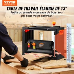 Vastagsági gyalu, két sebességfokozat, 33 cm széles munkaasztal Asztali gyalu, három pengéjű, 15 amperes, 2000 W-os erős motor, 30,5 cm-es meghosszabbított adagolóasztal, alacsony zajszint mind kemény, mind puha faanyag eltávolításához - miniatúra 8