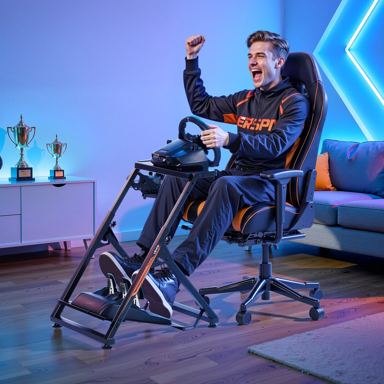 Versenykormány-állvány, Állítható és Összecsukható Szimulátor Állvány Logitech G923 G920 G29 G27, Thrustmaster T300RS TX F458 T500RS T3PA-PRO(F1/GT) Játékvezérlőhöz, Pedálszimulátor NEM Tartalmazza, Kompakt